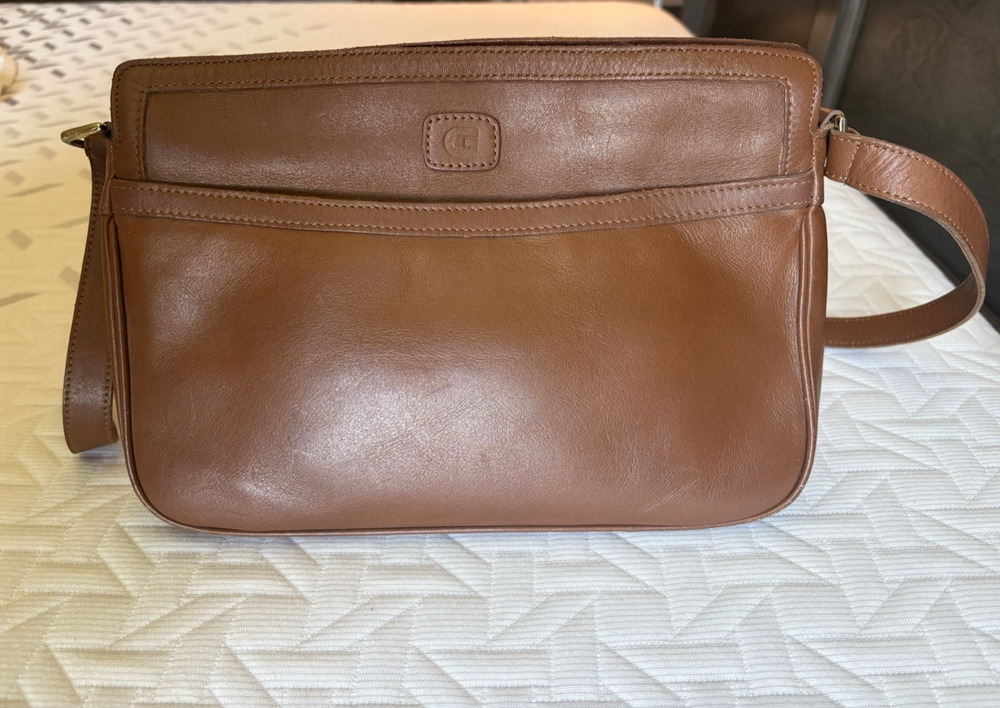 Vintage Ganson Brown Leather Crossbody Bag 12x8 Adjustable Strap